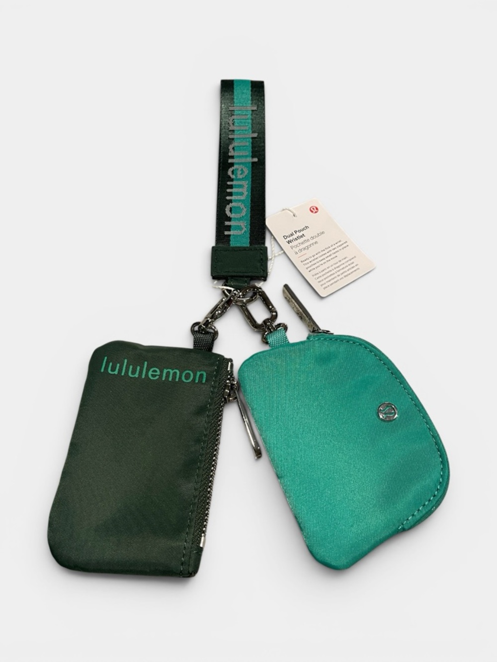Lululemon Dual Pouch Wristlet in forest green & teal